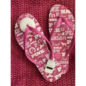 NEWVictoria's Secret PINK Women's Pink Flip Flop Sandals Logo Dog Slip On Size 9